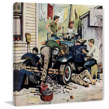 "Working on the Jalopy" Painting Print on Canvas by Stevan Dohanos