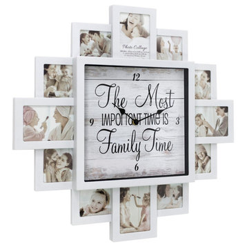 White Farmhouse Shabby-Chic "Family Time" Picture Frame Collage Wall Clock