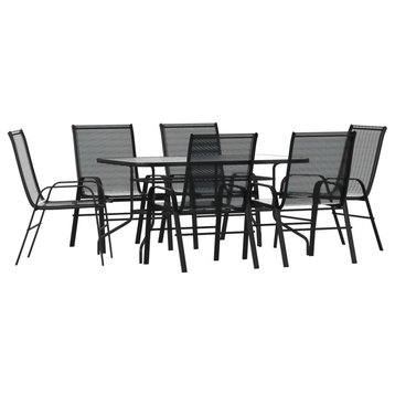 7 Piece Outdoor Patio Dining Set - 55 Tempered Glass Patio Table with...