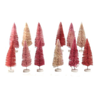 Christmas Mini Bottle Brush Trees# Plastic Home Decor Red Green White  Lc9590