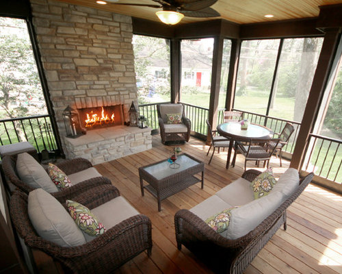 Moderner Wintergarten mit Kaminsims aus Backstein Ideen, Design