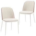 LeisureMod - LeisureMod Tule Mid-Century Modern Dining Side Chair, Set of 2, Walnut/Beige - The Tule Dining Side Chair encapsulates the essence of mid-century modern design while catering to contemporary comfort needs. Its thoughtful combination of premium PU Leather/Velvet/Suede Fabric upholstery and steel frame design results in a chair that is not only visually appealing but also functional and enduring. Whether you're seeking to enhance your dining area's aesthetics or looking to introduce a touch of vintage charm to your living space, the Tule Dining Chair promises to be a versatile and stylish addition that will stand the test of time. The seat and backrest of the dining chair are covered in 3 upholstered designs, PU Leather, Velvet, and Suede Fabric being cozy and tough. It also features a sponge-filled seat that hugs your body with every sit-down. The steel frame is coated with a powder-coated finish that not only looks sleek but also protects against rust and wear. You don't need to worry about the chair losing its shine over time. The Dining Side Chair comes with plastic glides on its feet to prevent any unwanted marks. Whether you have hardwood floors or tiles, these glides ensure your floors stay pristine. Don't let complicated assembly instructions discourage you. The Dining Chair is designed with simplicity in mind. You'll find it easy to put together, with clear instructions and included tools, you'll have your chair ready in no time.