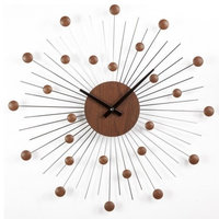 Midcentury Star Clock, Wood and Silver