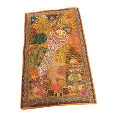 Mogulinterior - Consigned, Decorative Indian Sari Tapestry Orange Patchwork Banjara Wall Throw - Tapestries