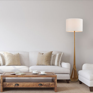 Novogratz x Globe Harrington 65" Floor Lamp, 2-Tone Faux Wood Base, White Fabric