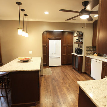 Transitional Cherry Kitchen with Great Organizational Storage and Coat Rack