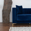 Pemberly Row Mid-Century Velvet Tight Back Sofa in Dark Blue