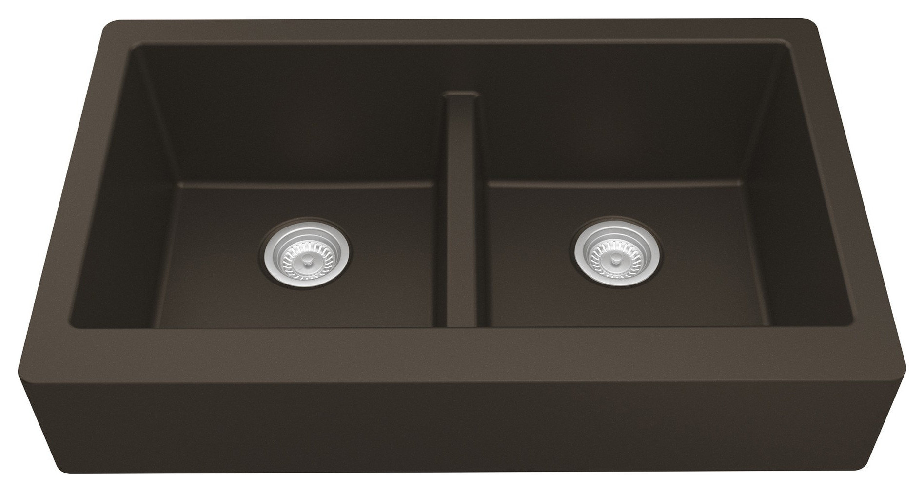Karran Retrofit Farmhouse Quartz 34" Double Bowl Sink, Brown