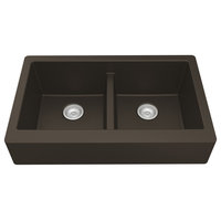 Karran Retrofit Farmhouse Quartz 34" Double Bowl Sink, Brown