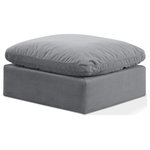 Meridian Furniture - Indulge Upholstered Modular Chair, Grey, Down Stuffed Velvet, Ottoman - Experience ultimate comfort and style with our grey velvet Indulge Ottoman. The luxurious velvet will elevate the aesthetic of any room. This ottoman provides ample space for you to relax while its modular build offers the option of unlimited configurations. Whether you're looking to add a stylish element to your living room or a comfortable seating option to your bedroom, this ottoman is the perfect choice.
