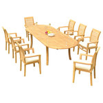 Teak Deals - 9-Piece Outdoor Teak Dining Set: 117" Oval Extn Table, 8 Mas Stacking Arm Chairs - Set includes: 117" Double Extension Oval Dining Table and 8 Stacking Arm Chairs.