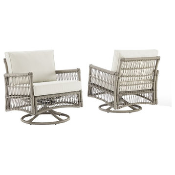 Crosley Furniture Thatcher Fabric Outdoor Swivel Rockers in Cream (Set of 2)