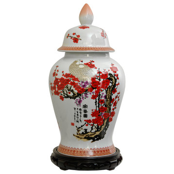 18" Cherry Blossom Porcelain Temple Jar