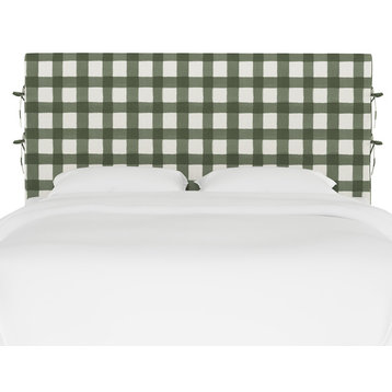Bern Queen Slipcover Headboard With Ties, Buffalo Square Sage