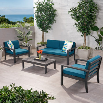 Joanne Outdoor 4 Seater Acacia Wood Chat Set With Cushions, Dark Teal