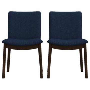 Valentine Mid-Century Modern Navy Blue Fabric Dining Chair Set of 2