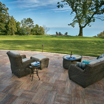 Patio with pool overlooking Lake Michigan