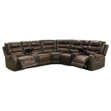Lombardy Reclining Sectional, Dark Brown and Light Brown Leather Gel