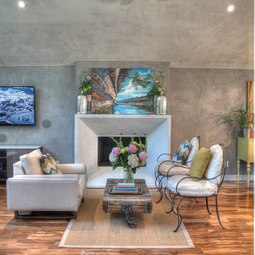Living Room with Custom Veneer Plaster on Walls & Ceiling