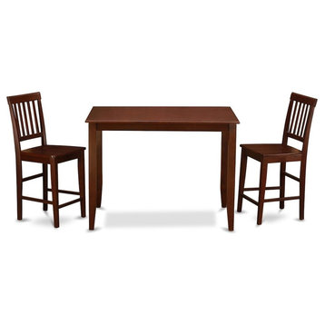 3-Piece Pub Table Set, Table And 2 Wood Counter Chairs