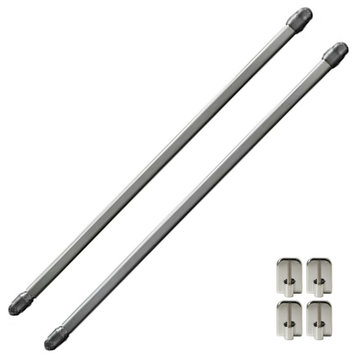 Bundle 2 Cafe Curtain Rods and 4 Self Adhesive Hooks, Chrome, 24" to 32"