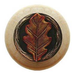 Inviting Home Inc. - Oak Leaf Natural Wood Knob, Unfinished With Hand-Tinted Brass - Cabinet And Drawer Knobs