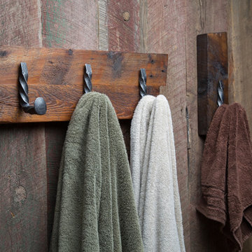 Three hook twisted and one single Reclaimed Rail Road Spike Rack
