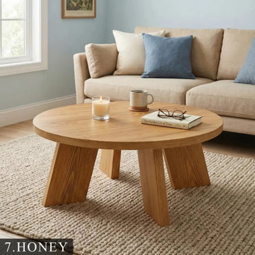 Aren Farmhouse Round Wood Coffee Table | Solid Pine Rustic Design
