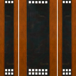 Prehung 2-1/4" Thick Modern Mahogany Door Sidelites Heavy Iron Work - Front Doors
