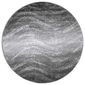 Contemporary Ombre Waves Polypropylene Rug, Gray, 5'