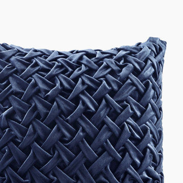 Croscill Winchester Ruched Velvet Sqaure Pillow 20x20, Navy Blue