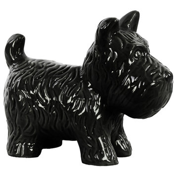 Ceramic Standing Welsh Terrier Dog Figurine, Gloss Black