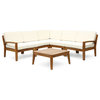 GDF Studio 5-Piece Roy Outdoor Wood Sofa Set With Coffee Table and Cushion, Teak/Beige
