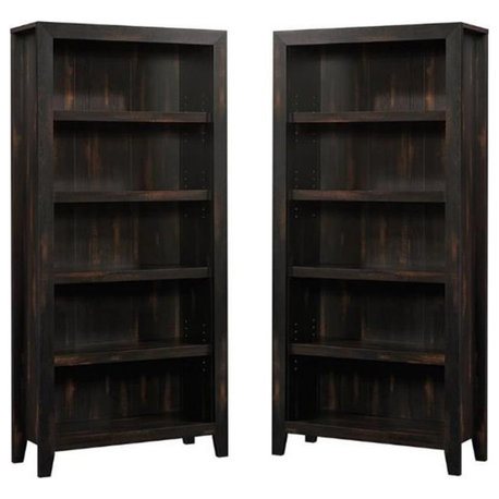 Home Square 5 Shelf Engineered Wood Bookcase Set in Char Pine (Set of 2)