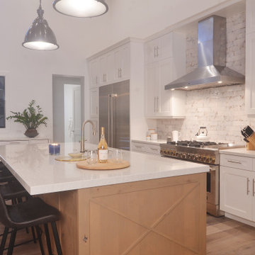 Transitional Kitchen White perimeter and stained island