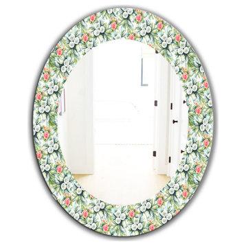 Designart Green Flowers 10 Traditional Frameless Oval Or Round Wall Mirror, 24x3