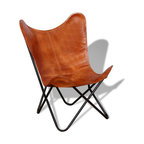 vidaXL Chair Living Room Chair with Powder Coated Iron Frame Brown Real Leather