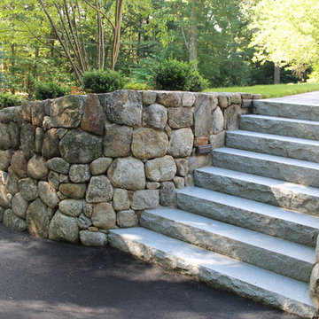Natural Fieldstone Walls, Granite Steps & Paver Patio - Weston, Ma