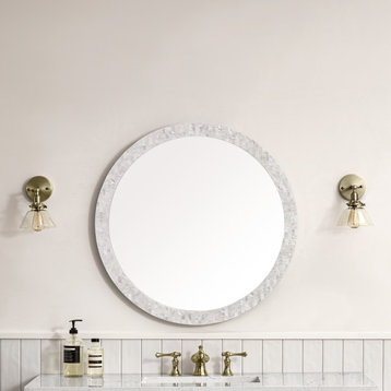 Callie 30" Round Mirror, White Mother of Pearl