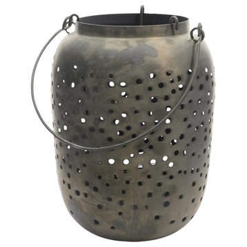 14.5" Botanic Beauty Gray Zinc Cut-Out Candle Holder Lantern