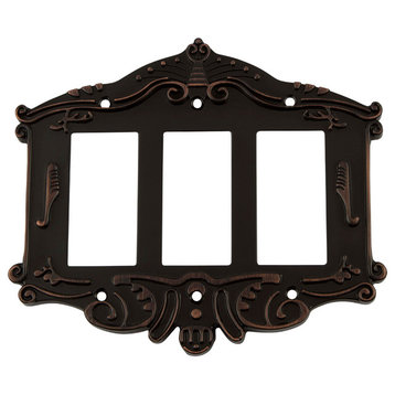 NW Victorian Switch Plate With Triple Rocker, Timeless Bronze