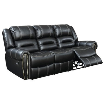 Bowery Hill Faux Leather Reclining Sofa in Black