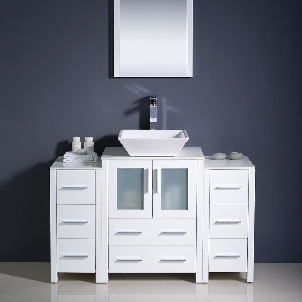 Fresca Torino 48" White Modern Bathroom Vanity w/ 2 Side Cabinets ...