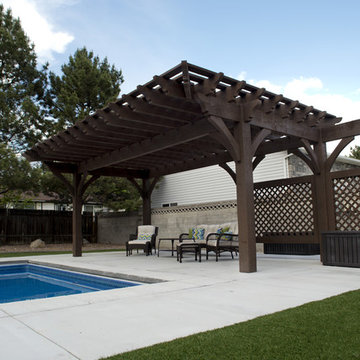 Timber Frame Poolside Pergola with Privacy Lattices & Arbor