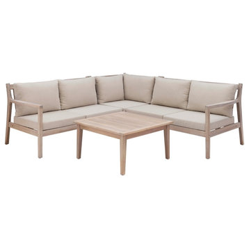 Linon Kori Four Piece Outdoor Wood Sectional Set in Natural