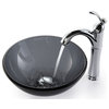 Clear Black 14 in. Glass Vessel Sink & Rivera Faucet, Chrome