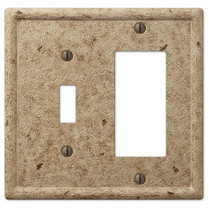Wall Switch Plate Cover Double Outlet Greek Key Design Stone in Noce Travertine 