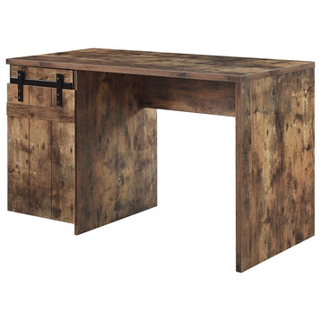 Industrial Desk, Spacious Top & Storage Cabinet With 3 Inner Shelves, Rustic Oak