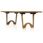 Four Hands - Bruna Dining Table-Rustic Oak Veneer - Ahead of the curve. Evocative of traditional European design, spalted alder legs form unique arches to support a spacious rectangular tabletop made from rustic-finished oak. Seats eight comfortably.