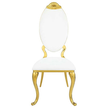 Acme Fallon Side Chair Set-2 White PU and Mirroed Gold Finish